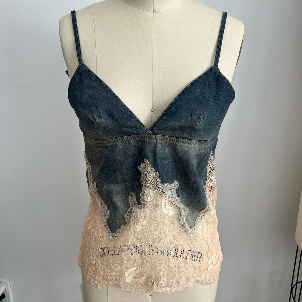 Diesel Blue and Cream Lace Camisole sz S NWOT